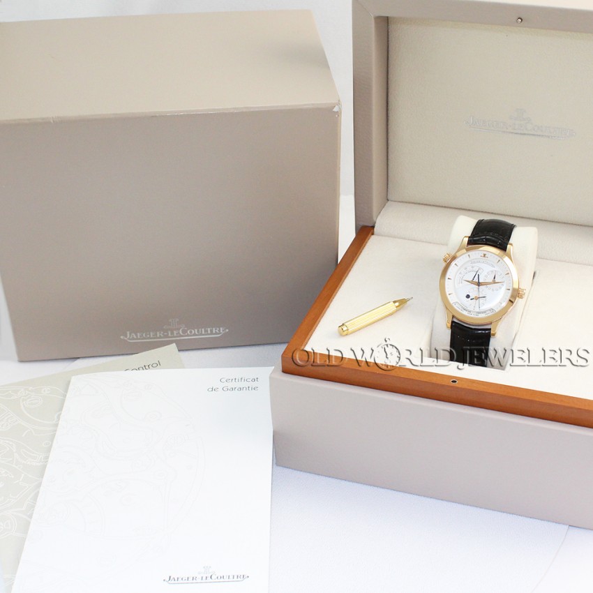 SOLD JAEGER LECOULTRE COMPRESSOR GEOGRAPHIC SOLID 18K GOLD WATCH