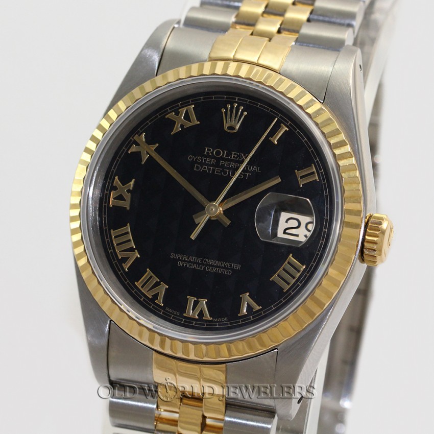 Rolex Datejust - Model 16233, Black Pyramid 18K Gold Two Tone 36mm Watch (1991)